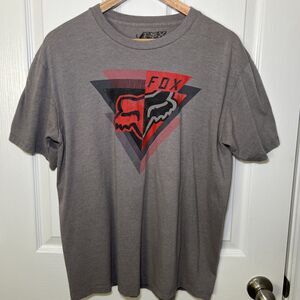 Fox Racing Graphic Logo T-Shirt Mens Large Y2K Vintage Gray Red Grunge Motocross